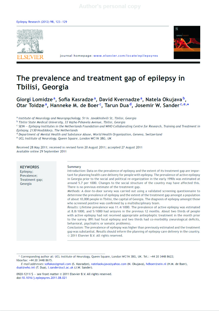 The Prevalence And Treatment Gap Of Epilepsy In Tbilisi, Georgia