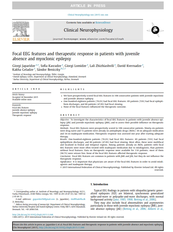 Focal Eeg Features And Therapeutic Response In Patients With Juvenile Absence And Myoclonic Epilepsy