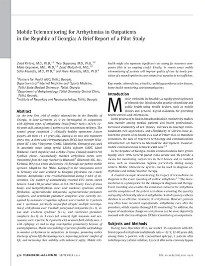 Mobile Telemonitoring For Arrhythmias In Outpatients In The Republic Of Georgia: A Brief Report Of A Pilot Study